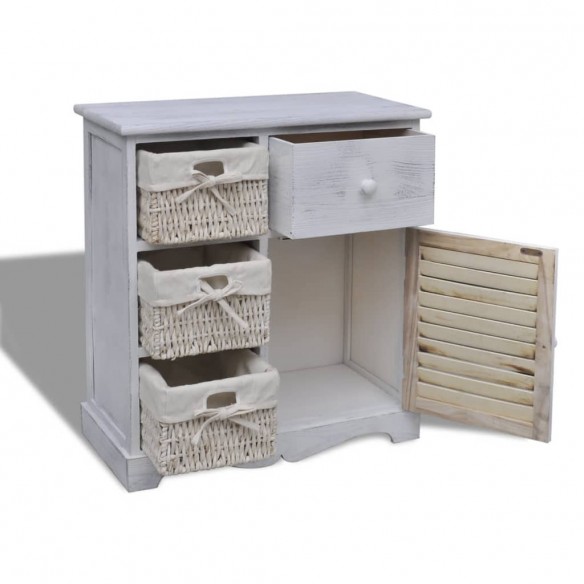 Armoire en bois 3 paniers gauches en tissage Blanc