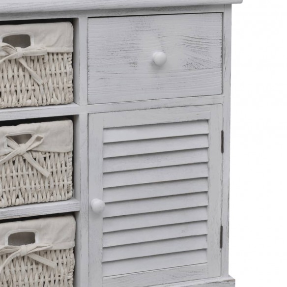 Armoire en bois 3 paniers gauches en tissage Blanc