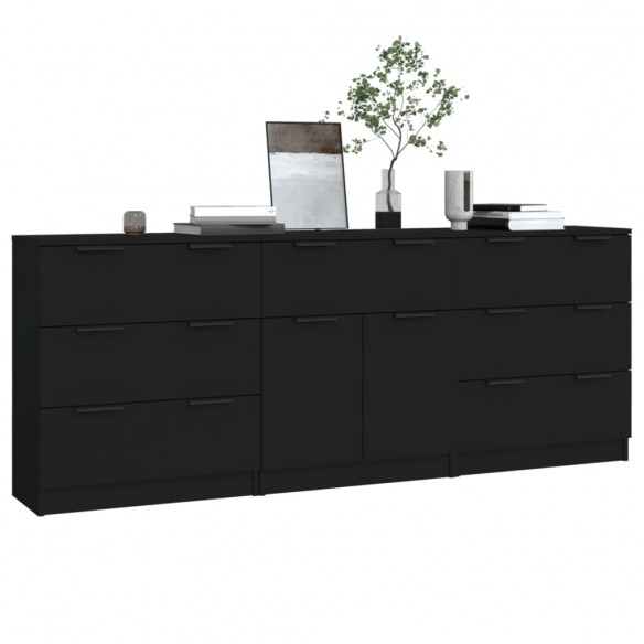 Buffets 3 pcs Noir Bois d'ingénierie