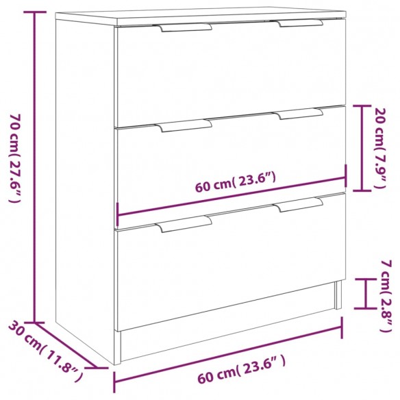 Buffets 3 pcs Noir Bois d'ingénierie