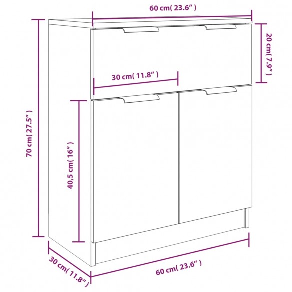 Buffets 3 pcs Noir Bois d'ingénierie