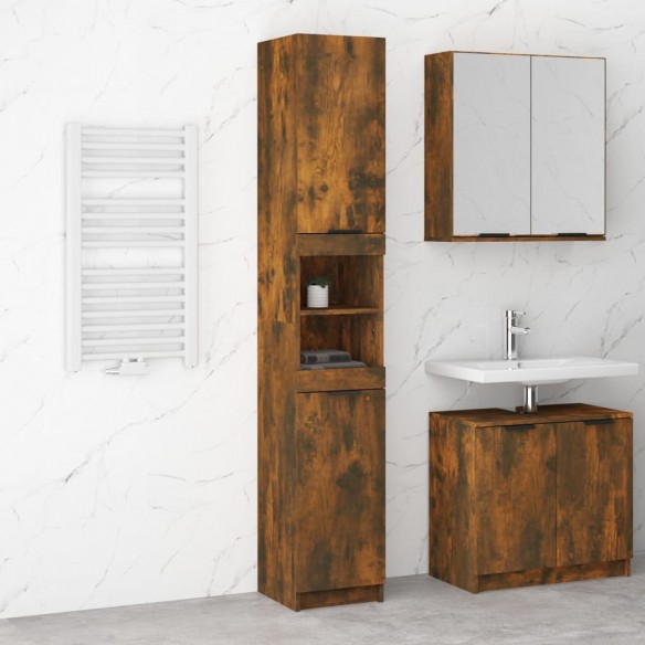 Armoire de bain Chêne fumé 32x34x188,5 cm Bois d'ingénierie