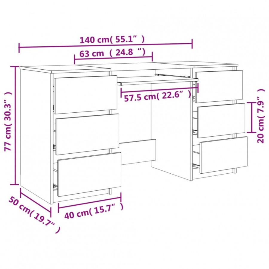 Bureau Chêne sonoma 140x50x77 cm Aggloméré