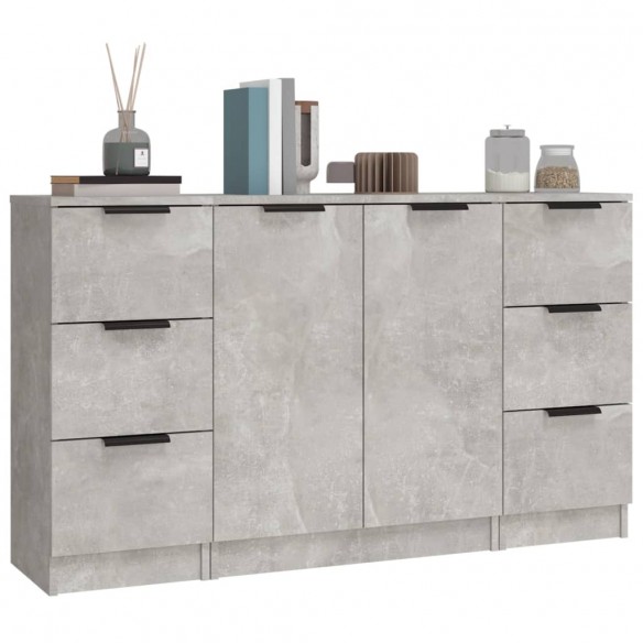 Buffets 3 pcs gris béton bois d'ingénierie