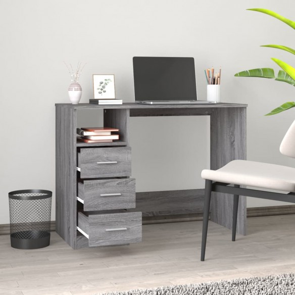 Bureau avec tiroirs Sonoma gris 102x50x76 cm Bois d'ingénierie