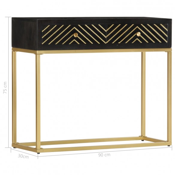 Table console Noir et doré 90x30x75 cm Bois de manguier massif