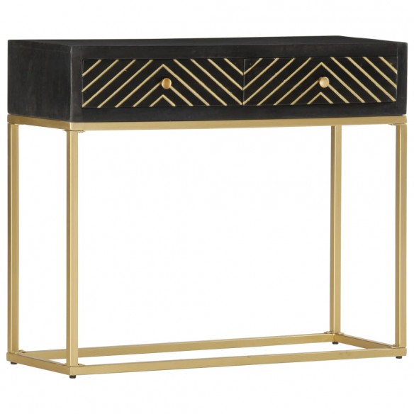 Table console Noir et doré 90x30x75 cm Bois de manguier massif