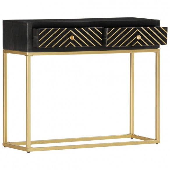 Table console Noir et doré 90x30x75 cm Bois de manguier massif