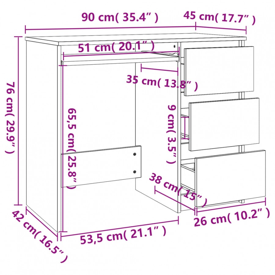 Bureau Sonoma gris 90x45x76 cm 