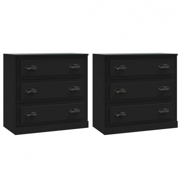 Buffets 2 pcs noir bois d'ingénierie