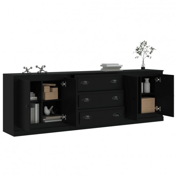 Buffets 3 pcs noir bois d'ingénierie