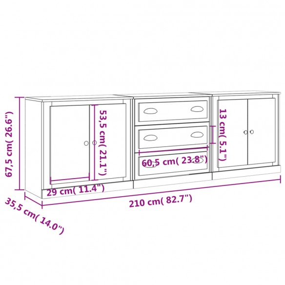 Buffets 3 pcs noir bois d'ingénierie