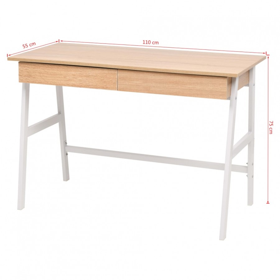 Table d'écriture 110 x 55 x 75 cm Chêne et blanc
