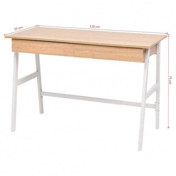 Table d'écriture 110 x 55 x 75 cm Chêne et blanc