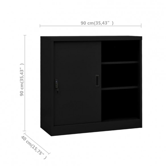 Armoire de bureau avec porte coulissante Noir 90x40x90 cm Acier