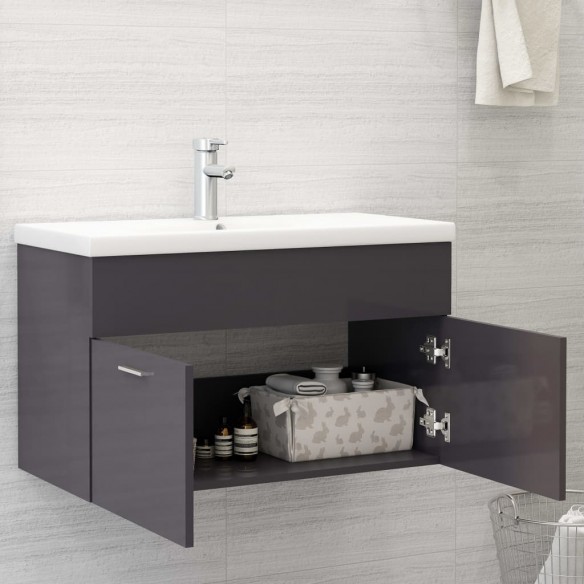 Armoire d'évier avec lavabo intégré Gris brillant Aggloméré