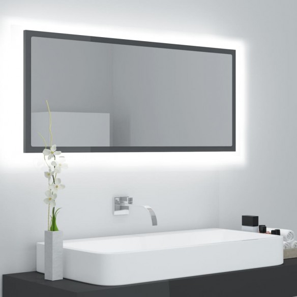 Miroir LED de salle de bain Gris brillant 100x8,5x37 Acrylique