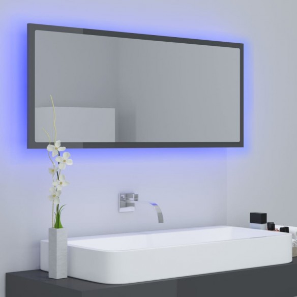 Miroir LED de salle de bain Gris brillant 100x8,5x37 Acrylique