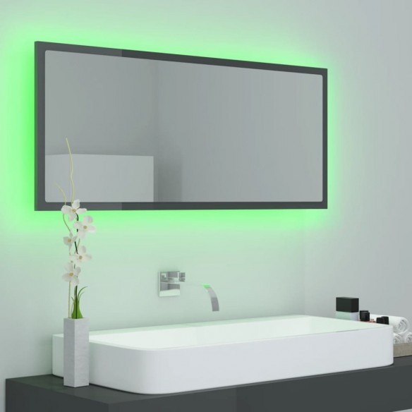 Miroir LED de salle de bain Gris brillant 100x8,5x37 Acrylique