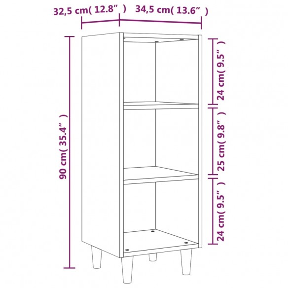 Buffet Chêne fumé 34,5x32,5x90 cm Bois d'ingénierie