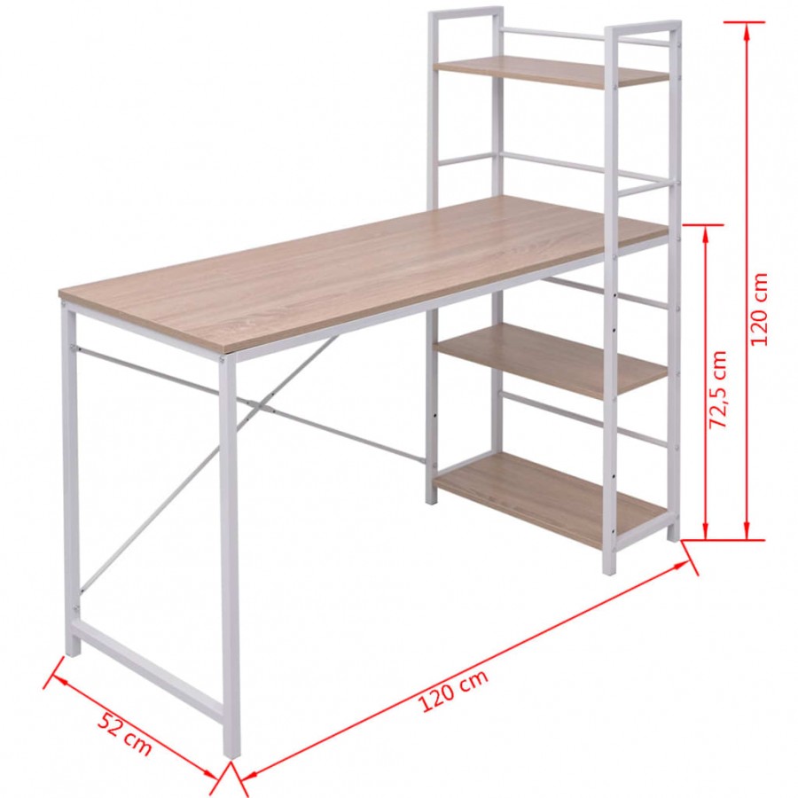 Bureau avec bibliothèque à 4 niveaux Couleur chêne