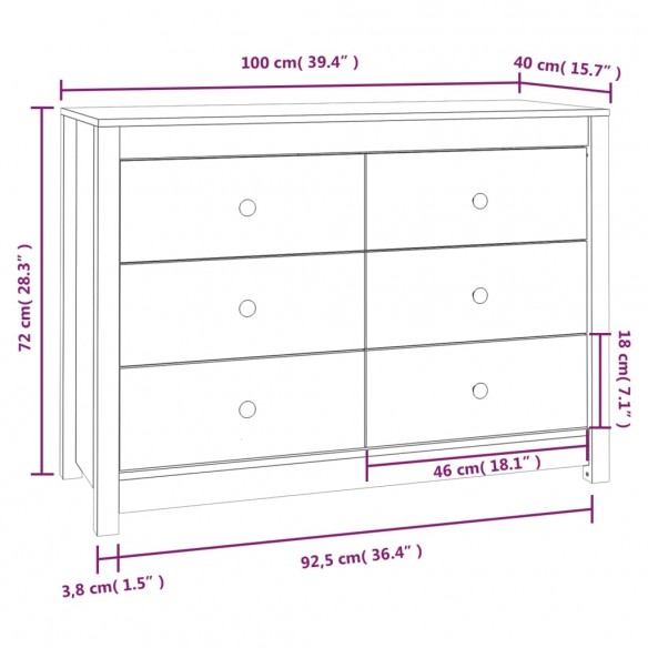 Armoire latérale Gris 100x40x72 cm Bois de pin massif