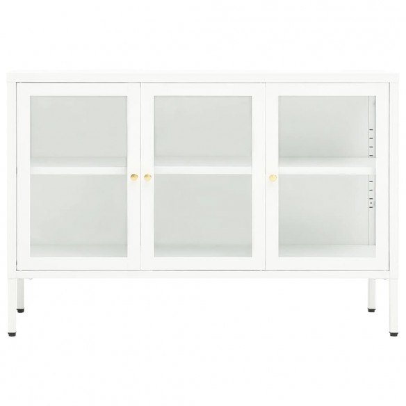 Buffet Blanc 105x35x70 cm Acier et verre