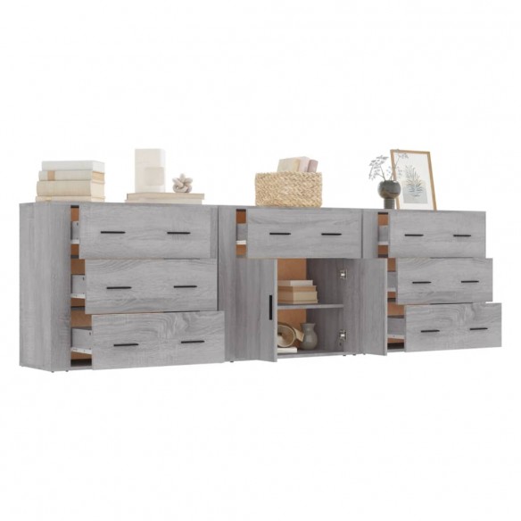 Buffets 3 pcs Sonoma gris Bois d'ingénierie