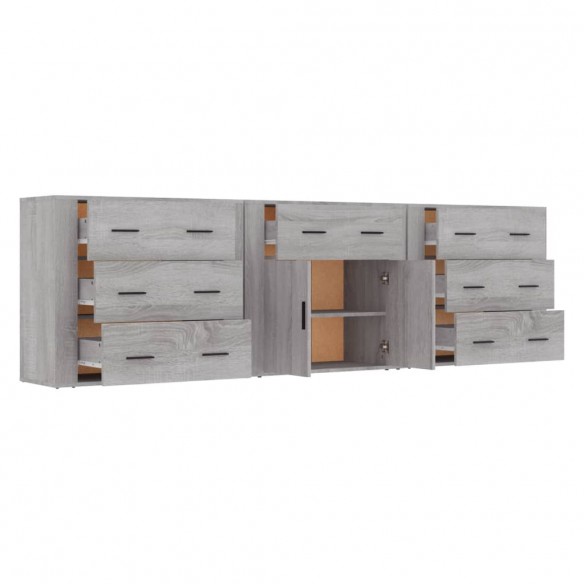 Buffets 3 pcs Sonoma gris Bois d'ingénierie