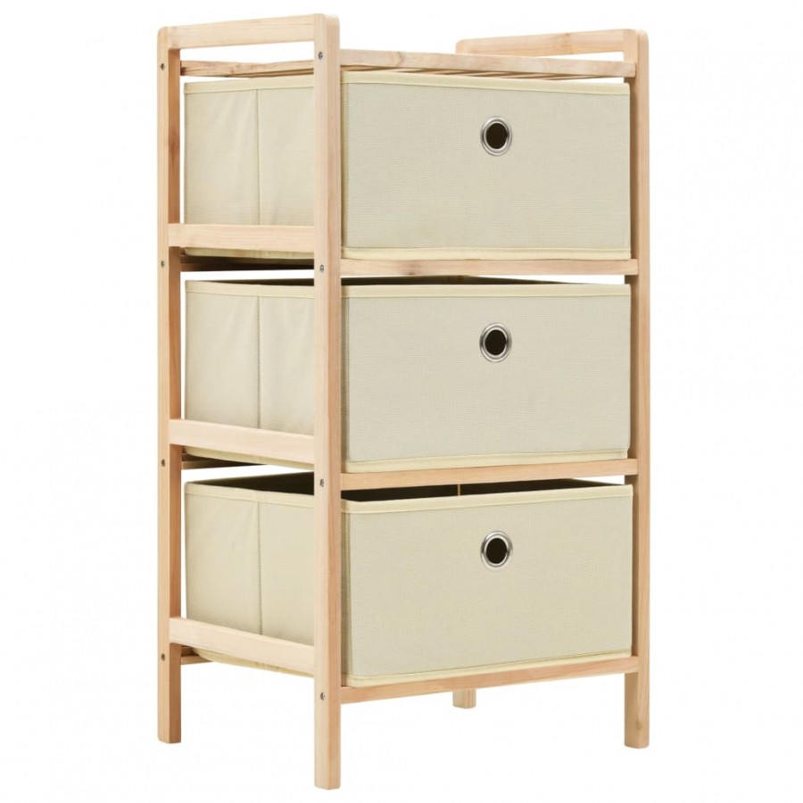 Étagère de rangement 3 paniers Tissu Bois de cèdre Beige