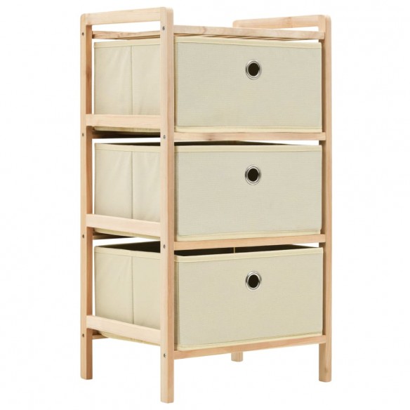 Étagère de rangement 3 paniers Tissu Bois de cèdre Beige