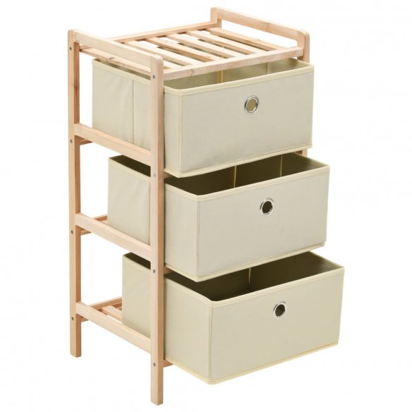 Étagère de rangement 3 paniers Tissu Bois de cèdre Beige