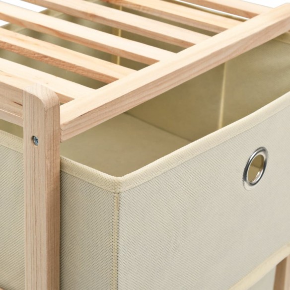 Étagère de rangement 3 paniers Tissu Bois de cèdre Beige