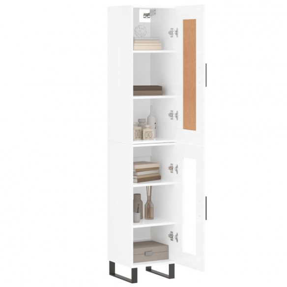 Buffet haut Blanc brillant 34,5x34x180 cm Bois d'ingénierie