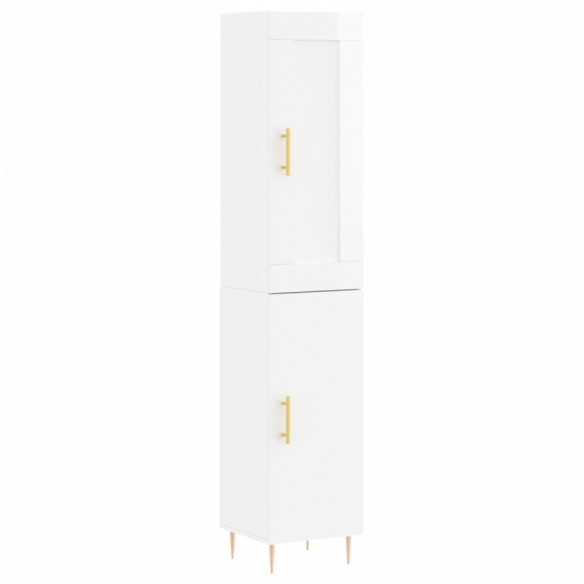 Buffet haut Blanc brillant 34,5x34x180 cm Bois d'ingénierie