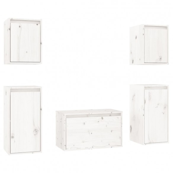 Meubles TV 5 pcs Blanc Bois massif de pin