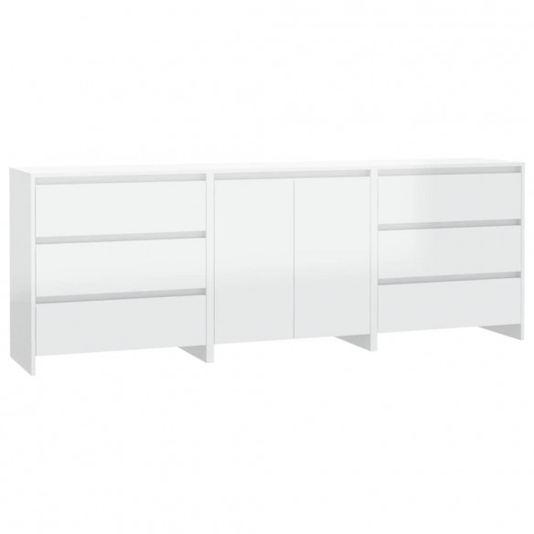 Buffets 3 pcs Blanc brillant Bois d'ingénierie