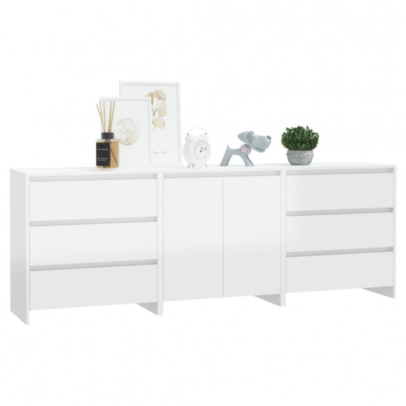 Buffets 3 pcs Blanc brillant Bois d'ingénierie