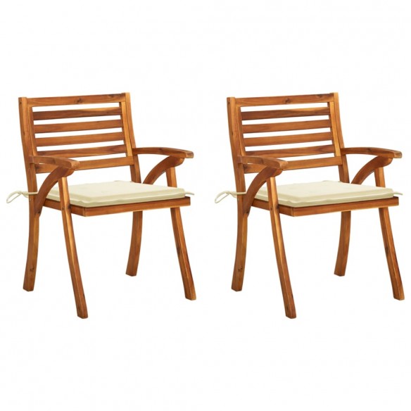 Chaises à dîner de jardin avec coussins 2 pcs Acacia massif