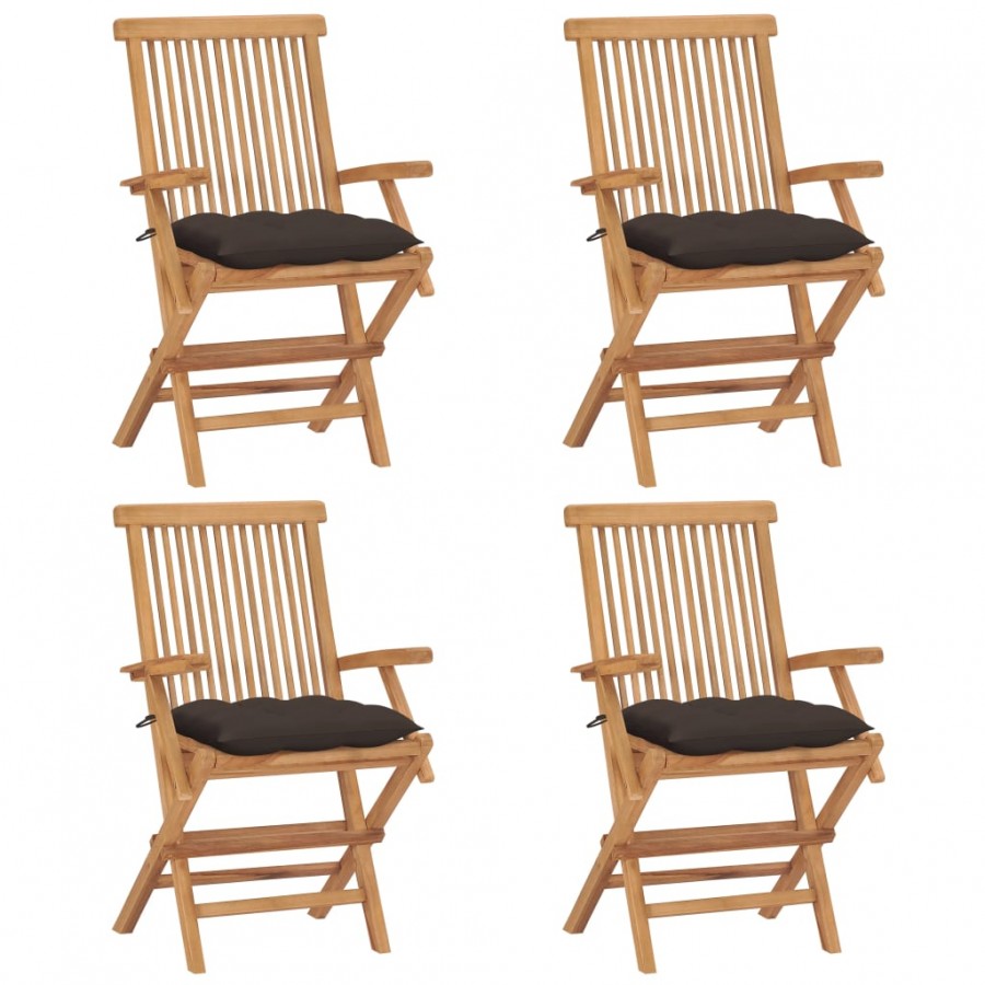 Chaises de jardin avec coussins taupe 4 pcs Bois de teck massif