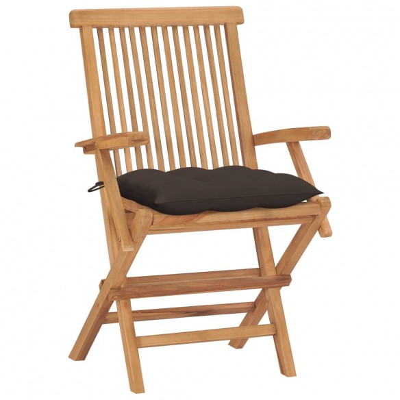 Chaises de jardin avec coussins taupe 4 pcs Bois de teck massif