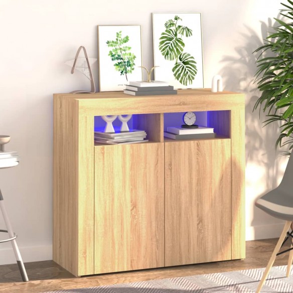 Buffet avec lumières LED chêne sonoma 80x35x75 cm