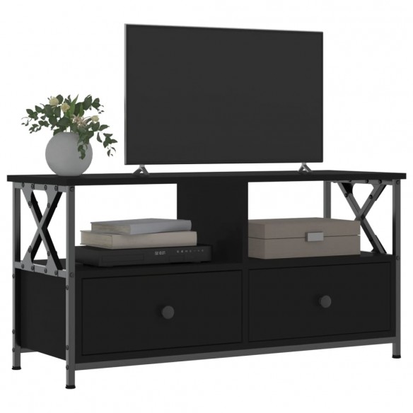 Meuble TV noir 90x33x45 cm bois d'ingénierie et fer