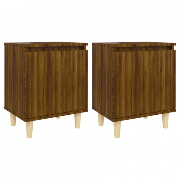 Tables de chevet pieds en bois 2 pcs Chêne marron 40x30x50 cm