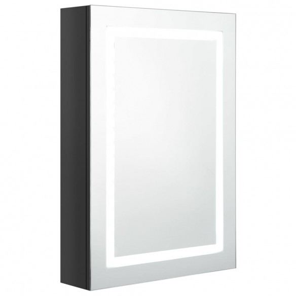 Armoire de salle de bain à miroir LED noir brillant 50x13x70 cm