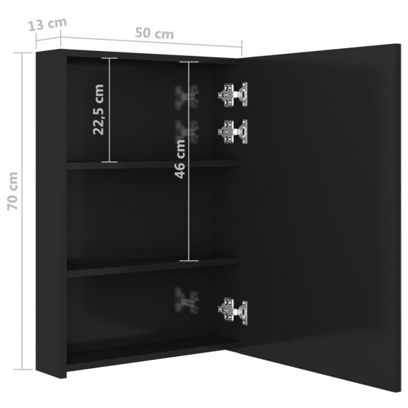 Armoire de salle de bain à miroir LED noir brillant 50x13x70 cm