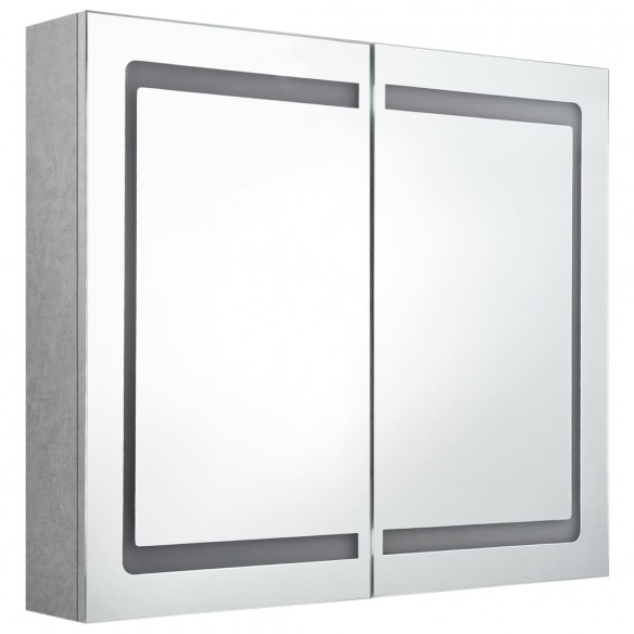 Armoire de salle de bain à miroir LED Gris béton 80x12x68 cm