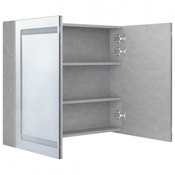 Armoire de salle de bain à miroir LED Gris béton 80x12x68 cm