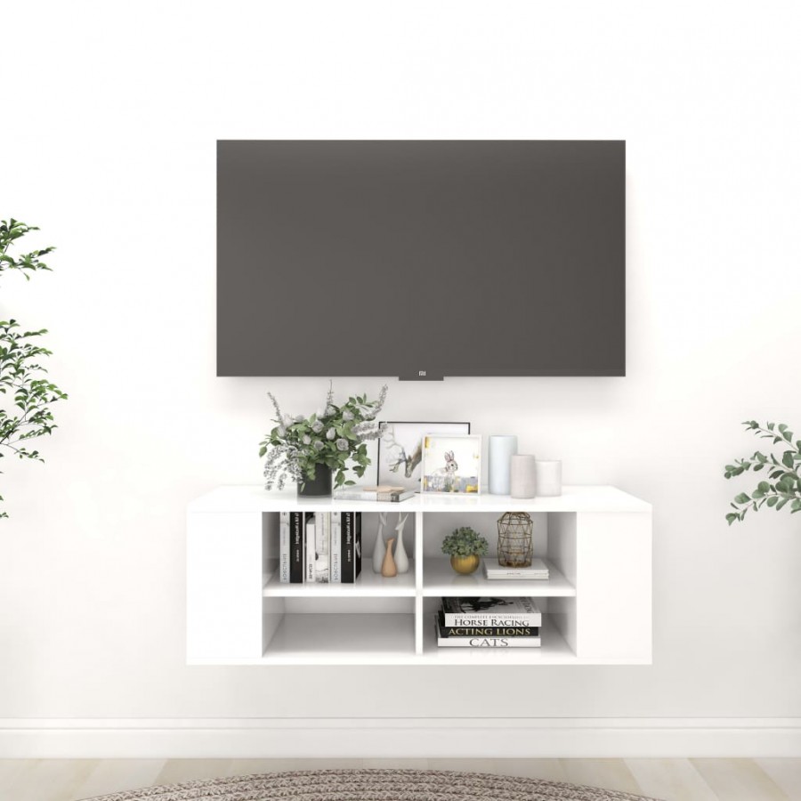 Meuble TV mural Blanc 102x35x35 cm Aggloméré