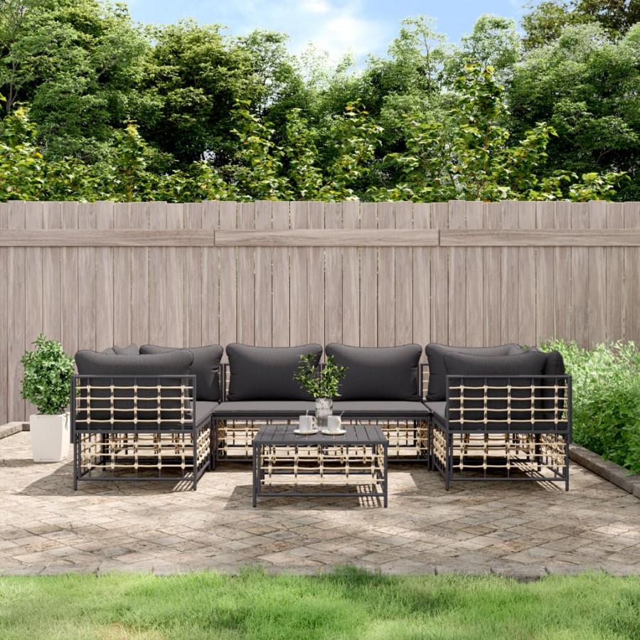 Salon de jardin 7 pcs avec coussins anthracite résine tressée